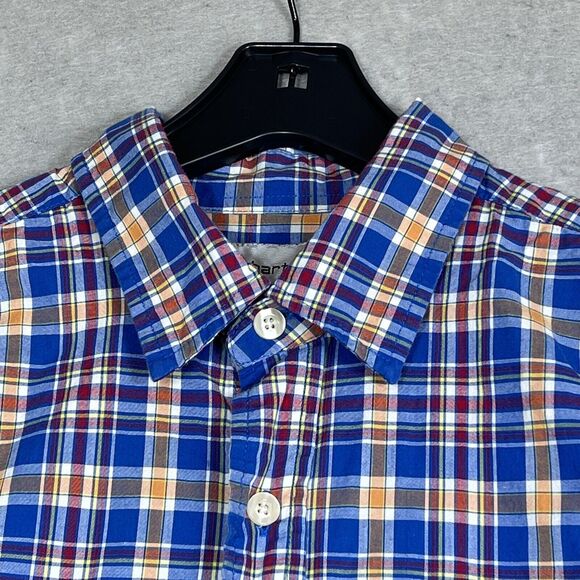 Carhartt Shirt Mens Size Large Blue Orange Red Plaid Long Sleeve Button Down - Picture 2 of 12